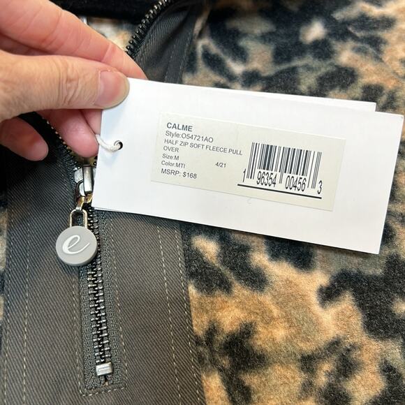 Calme Johnny Was Jacket Coat Half Zip Fleece Pullover Sweater Animal Print NWT M - Picture 7 of 9